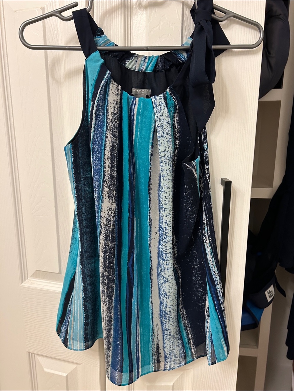 Ann Taylor Blue and Teal Striped Halter Tank